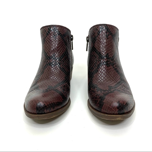 Lucky Brand Basel Snakeskin Print Double Zipper Booties Ankle Boot Maroon Hue - Picture 5 of 14